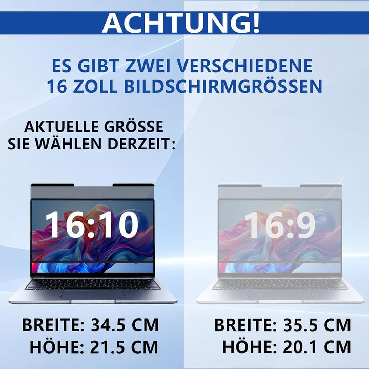Magnetischer Laptop Blickschutzfolie für 16 Zoll 16:10 Bildschirm black 16 Zoll Laptop 16:10, black