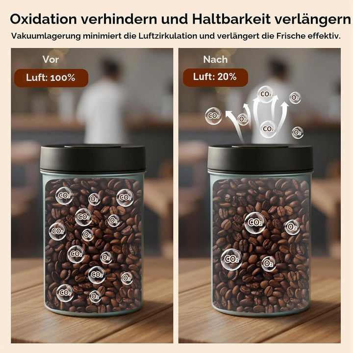 VINATO Kaffeedose Luftdicht Vakuumbehälter Kaffeebohnen Behälter Geeignet für Kaffee, Trockenlebensm