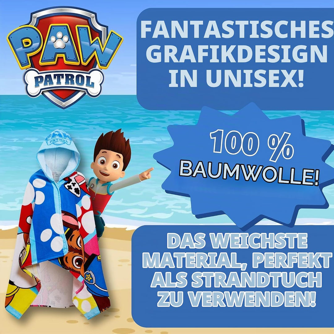 PAW Patrol Kapuzenhandtuch, 100% Baumwolle, Skye Chase Poncho, Kinder-Strandtuch, Jungen-Badetuch, M