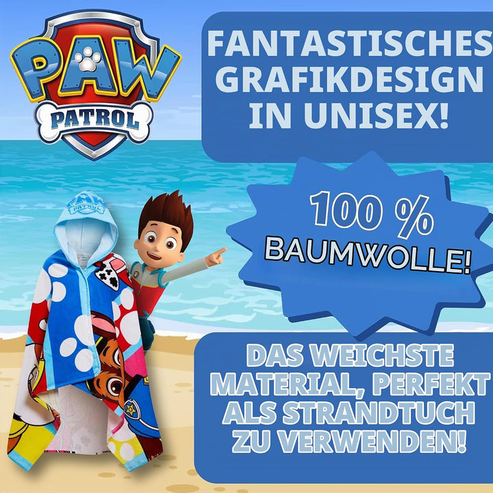 PAW Patrol Kapuzenhandtuch, 100% Baumwolle, Skye Chase Poncho, Kinder-Strandtuch, Jungen-Badetuch, M