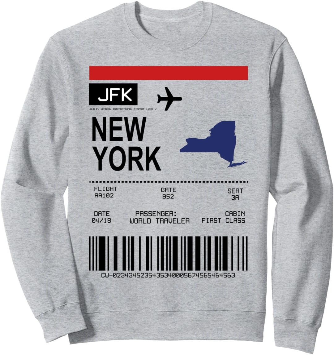 Bordkarte Flugticket New York Flughafen Passagier Fluggast Sweatshirt