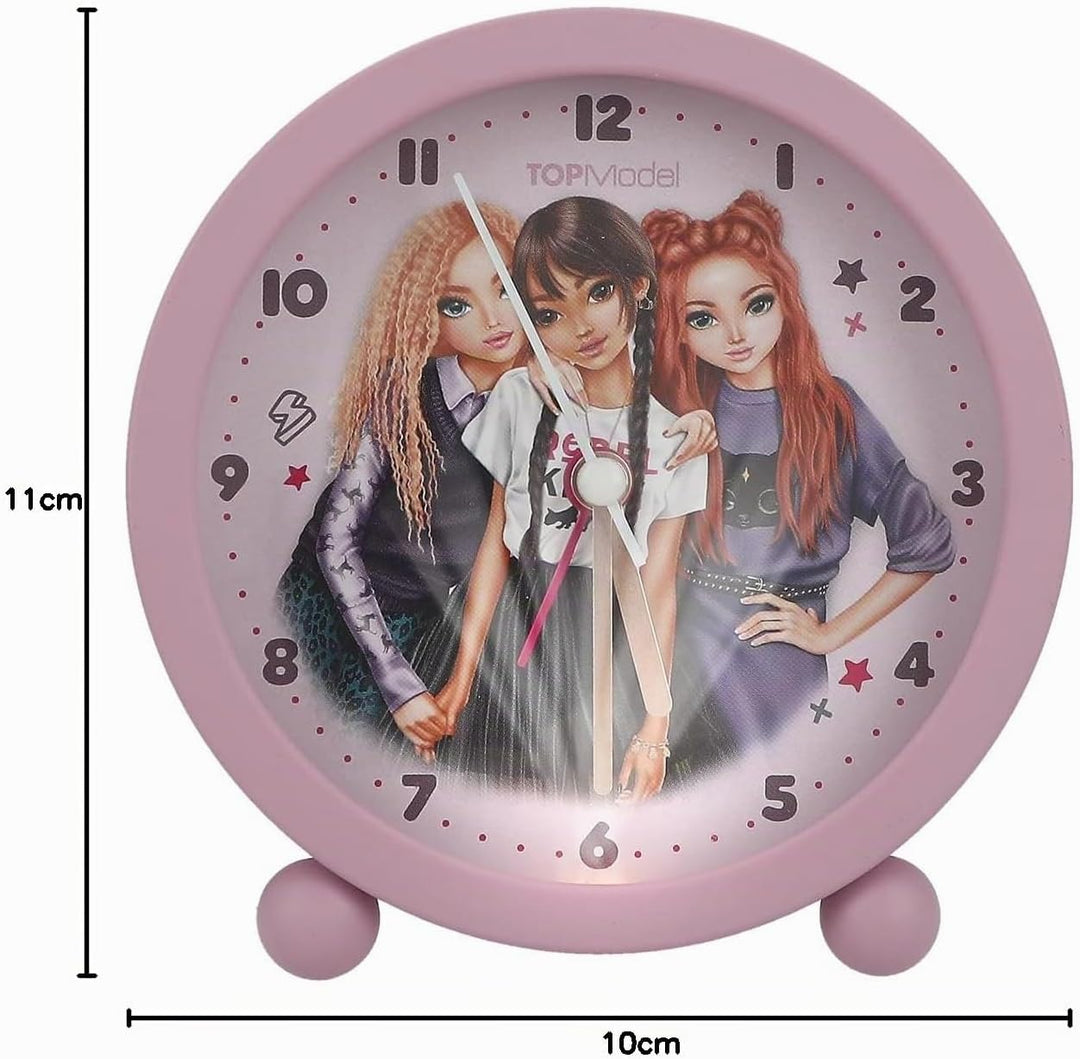 Depesche 13227 TOPModel Rebel Kitty - Wecker in Lila für Kinder, mit Model-Motiv, lautlose Uhr mit L