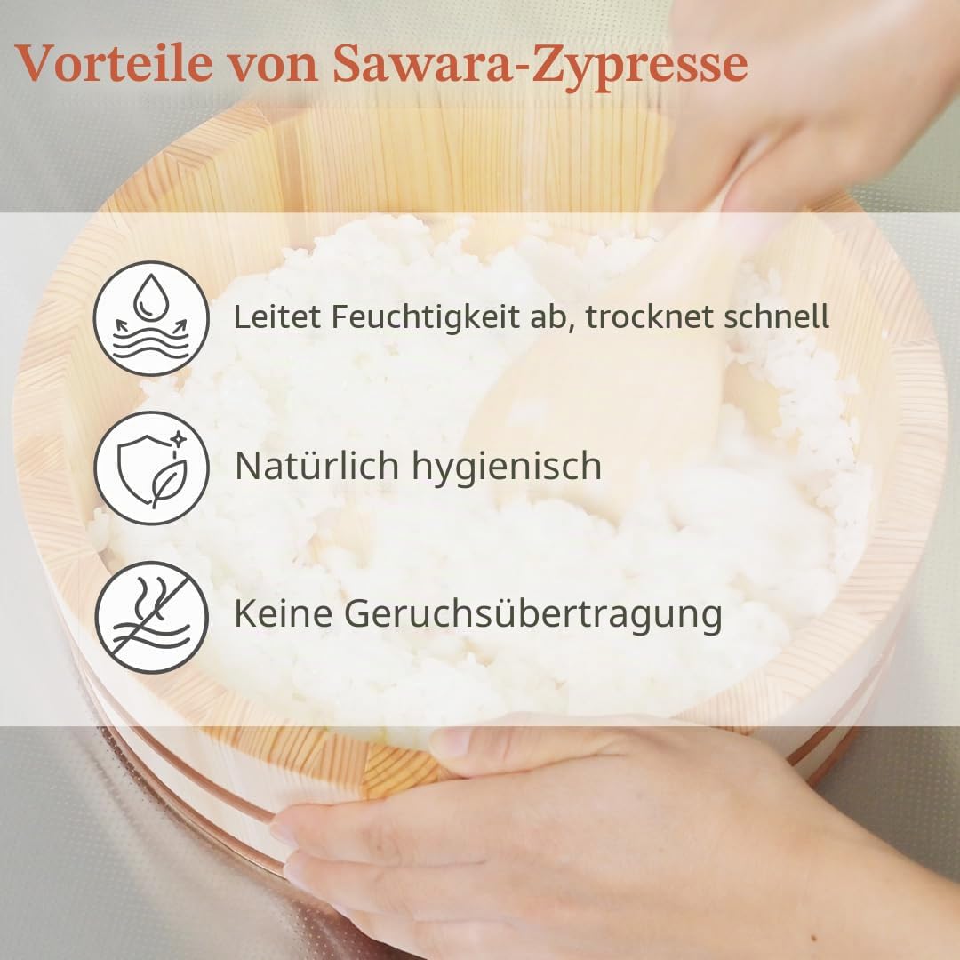 TIKUSAN Hangiri Sushi-Reis-Mischwanne aus Holz, Kupferband, hergestellt in Japan, aus Sawara-Zypress