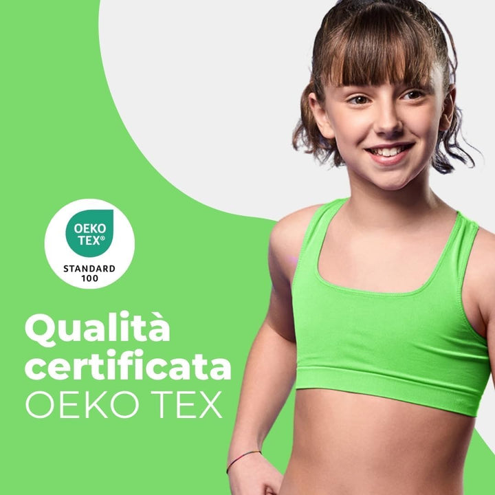 FOCENZA Mädchen Top Gym, Nahtlose Technologie, Made in Italy S Neongrün - Neonorange - Türkis, S Neo