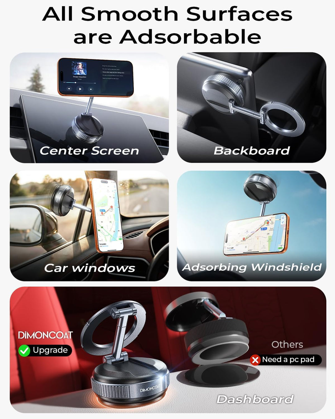 DIMONCOAT for MagSafe Handyhalterung Auto mit Saugnapf & Klemme, Extra Starker Halt für Dicke Hüllen