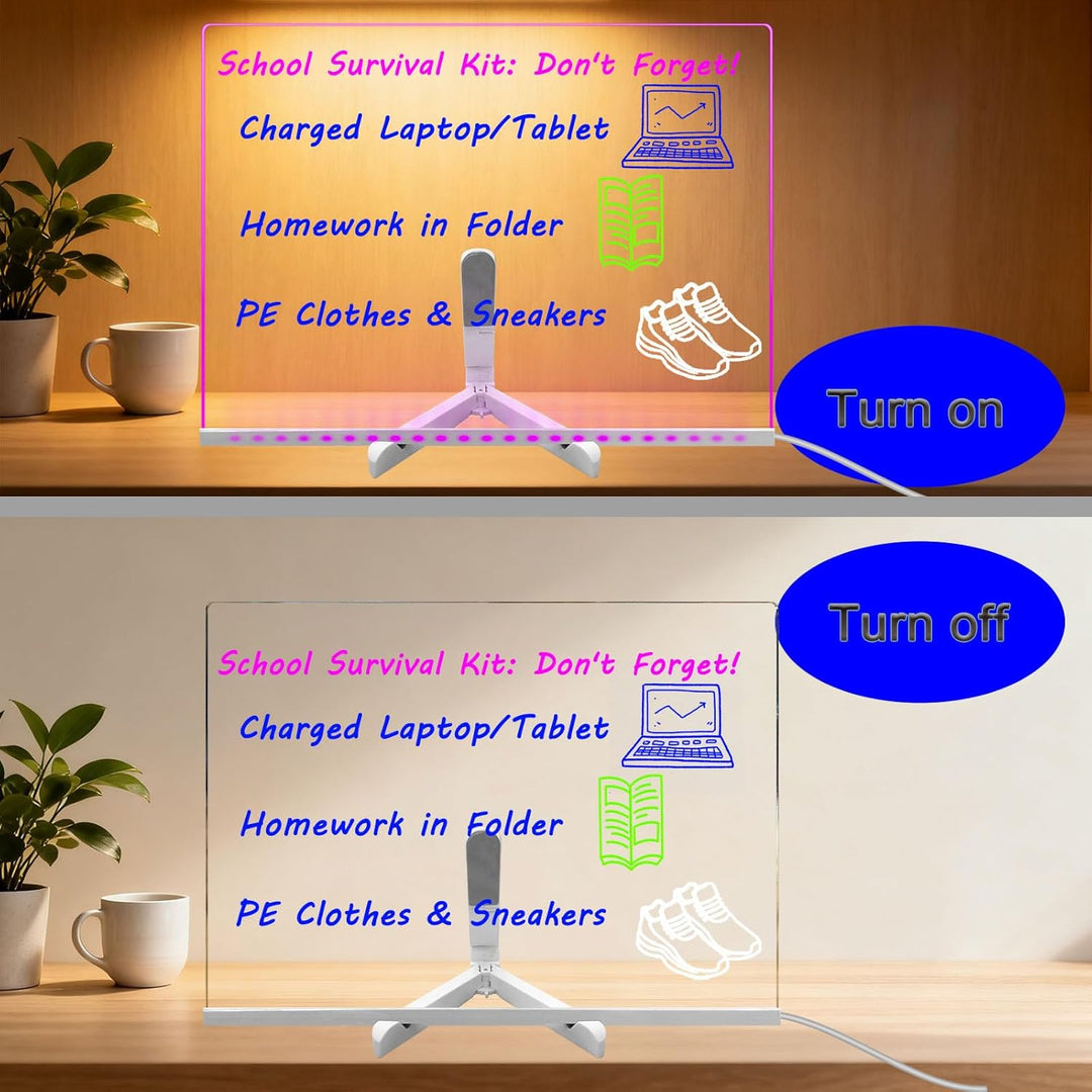 30X20 CM Acryl Dry Erase Board mit Stand 7 Farben ändern 7 Marker Fernbedienung LED-Zeichen Light Up