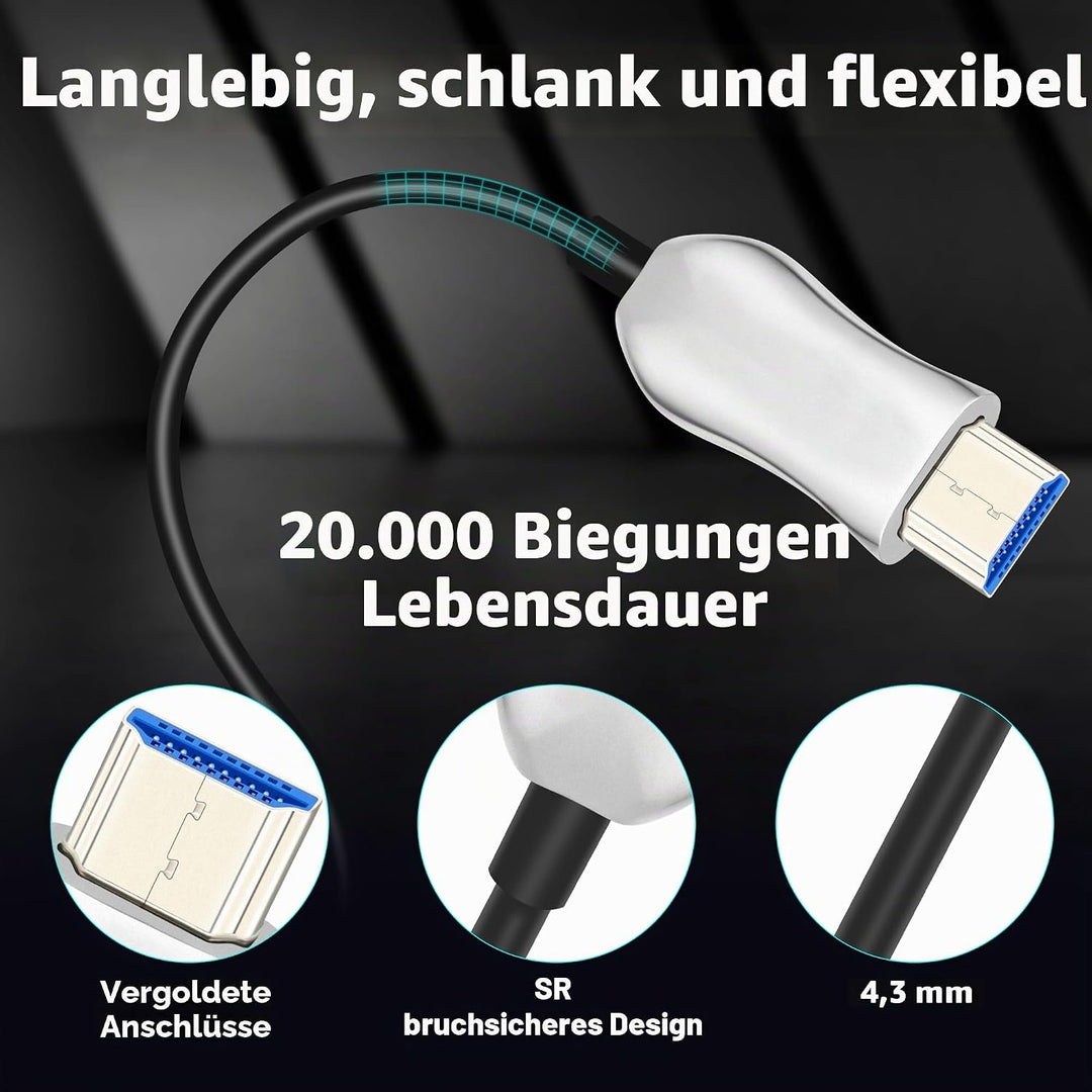 8K HDMI 2.1 Kabel Glasfaser 20m, Ultra High Speed HDMI Aktives Kabel, Lang HDMI Glasfaserkabel, 48Gb