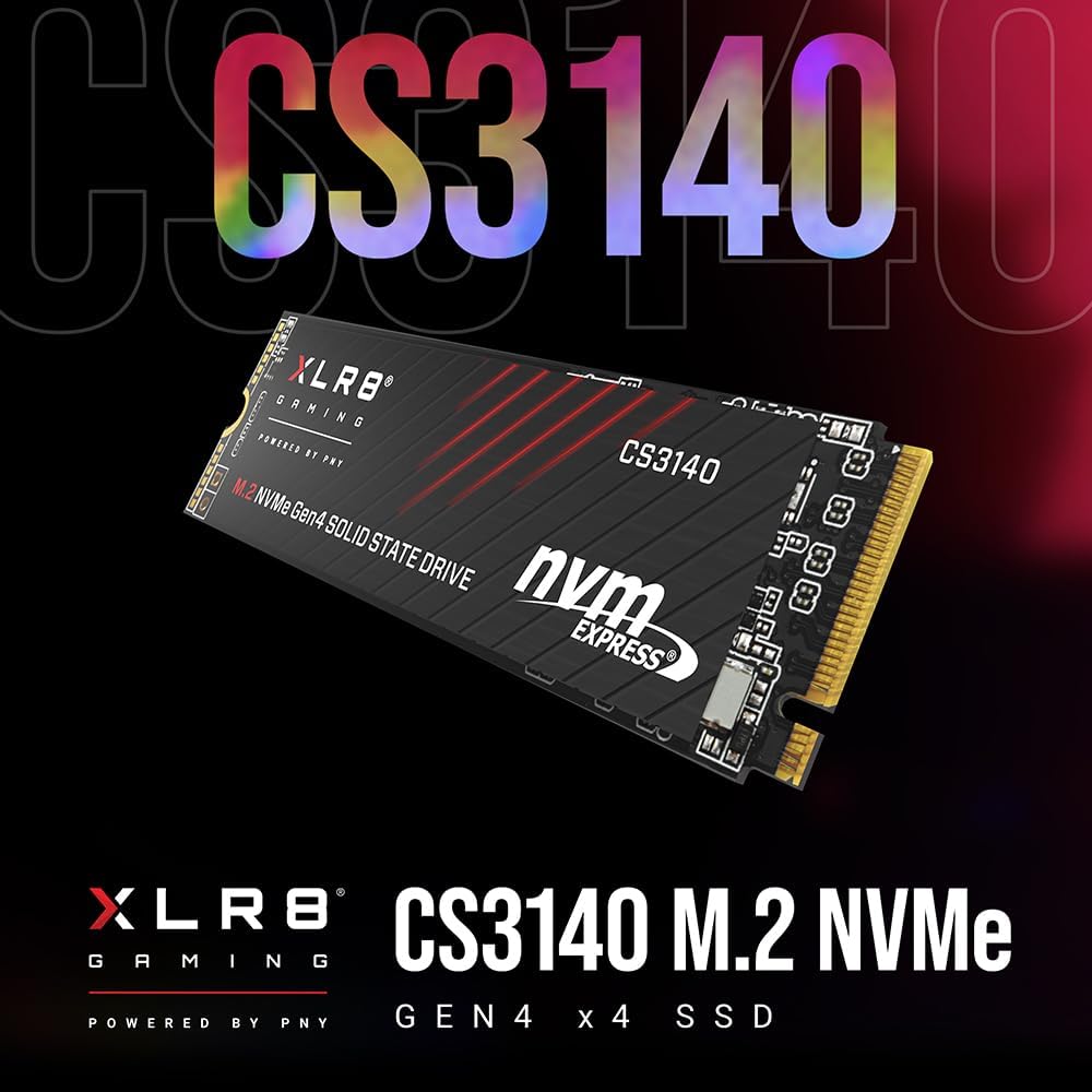 PNY XLR8 CS3140 M.2 NVMe Gen4 x4 Internal Solid State Drive (SSD) 1TB, Lesegeschwindigkeit bis zu 75