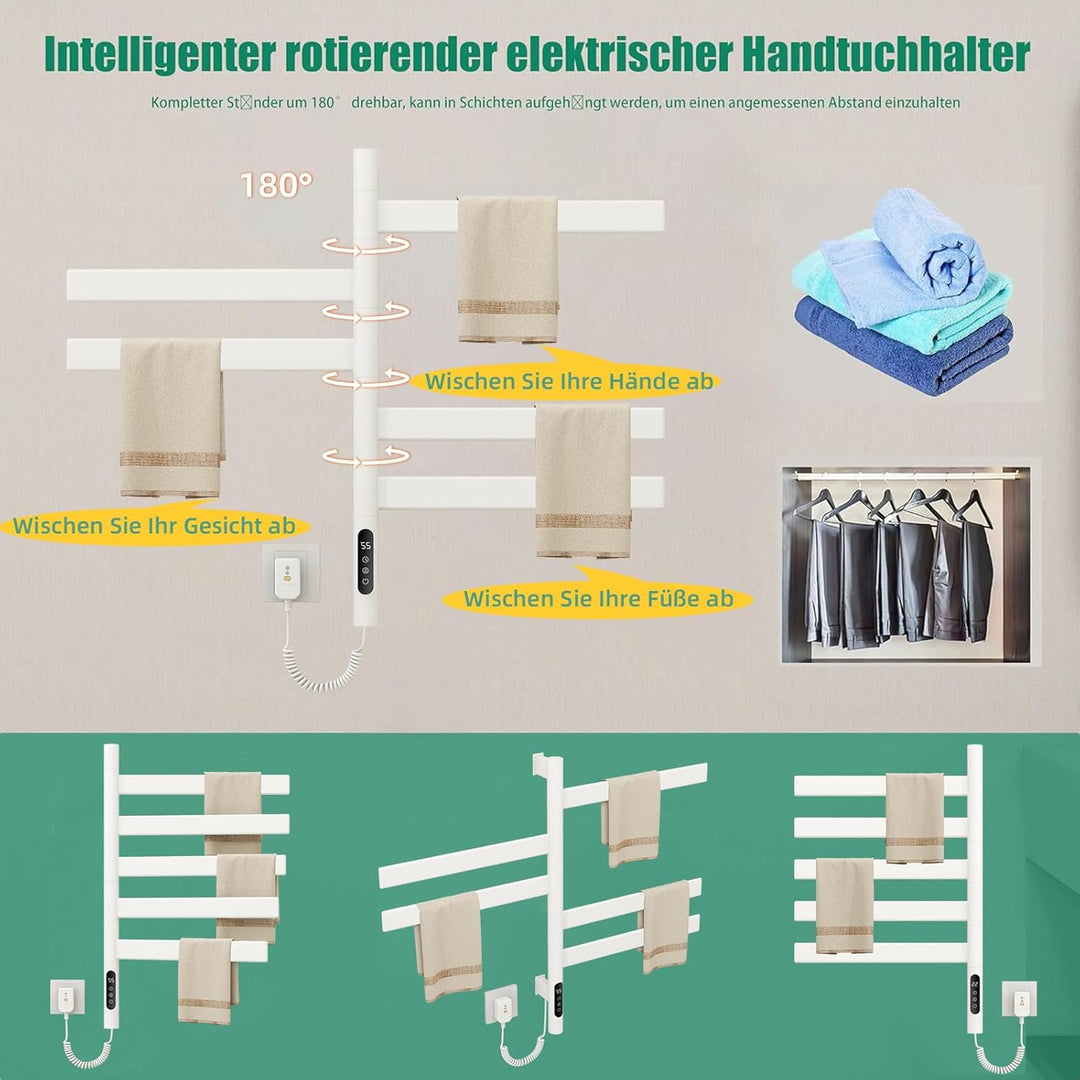 180° Drehung Handtuchheizkörper Elektrisch Handtuchwärmer Handtuchtrockner Elektrisch Badheizkörper