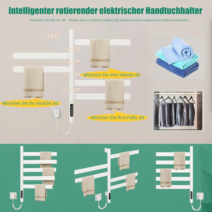 180° Drehung Handtuchheizkörper Elektrisch Handtuchwärmer Handtuchtrockner Elektrisch Badheizkörper