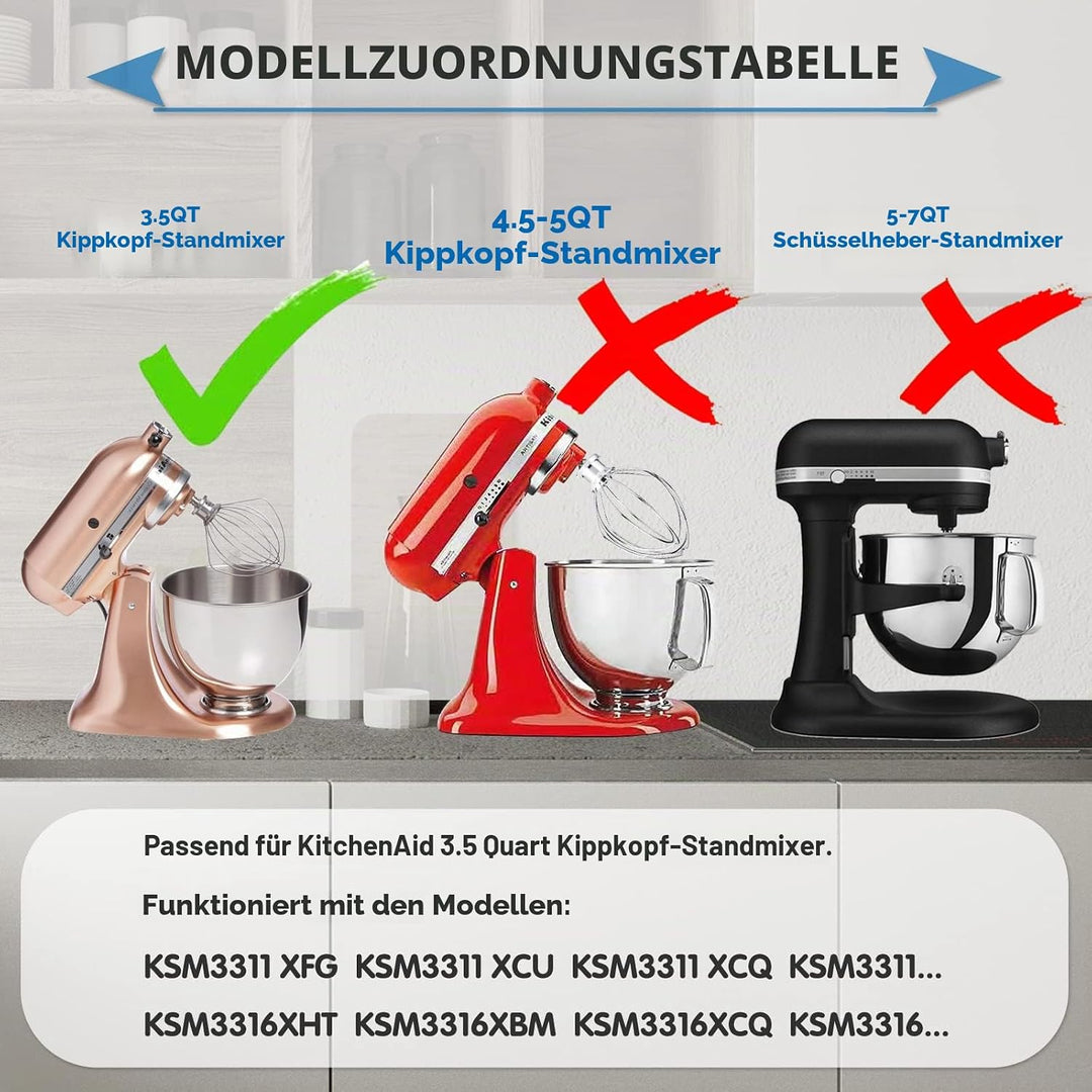 Schneebesen Edelstahl für KitchenAid 3,5 Quart Kippkopf-Standmischer KSM3311 und KSM3316, K35WW Rühr