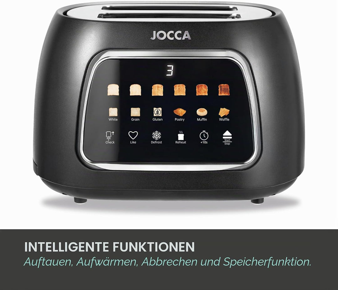 JOCCA Digitaler Easy-Touch-Toaster, 2 Schlitze, Touchscreen, 6 Bräunungsstufen und 6 Brotarten, brei