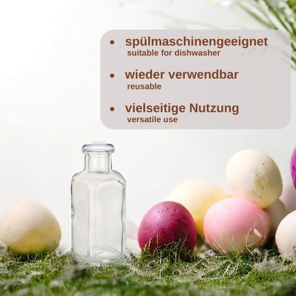 gouveo 12er Set Glasflasche 100 ml (0,10 l) Glasflasche 100 ml Apotheker eckig mit Oster-Gravur (3 M