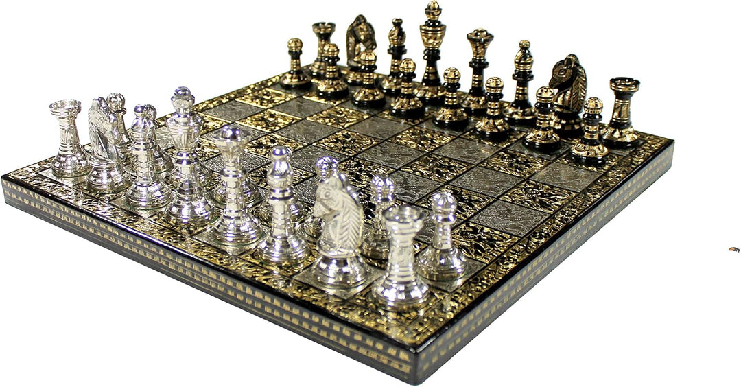 stonkraft Sammlerstück Messing Schachbrett mit 100% Messingfiguren Schachfiguren Münzen