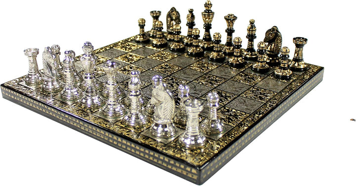 stonkraft Sammlerstück Messing Schachbrett mit 100% Messingfiguren Schachfiguren Münzen