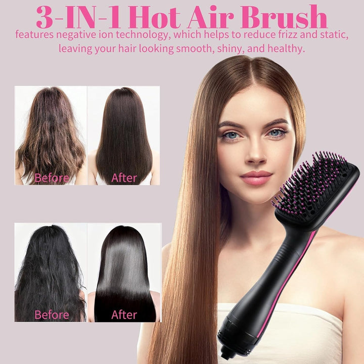 Haartrocknerbürste, 3 in 1 Negativ-Ionen-Haartrockner Heissluftbürste Haarstyling-Werkzeug, Glätteis