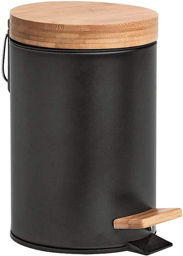 Zeller Present 18910 Kosmetikeimer, 3 ltr., Metall/Bambus, schwarz, Soft-Close, Circa 16,8x24 cm