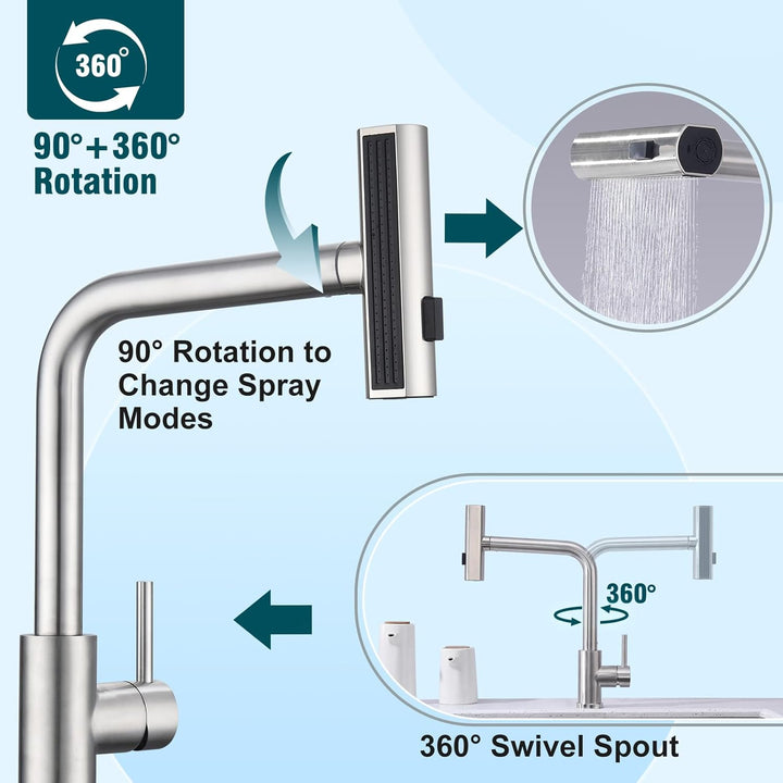 HOMELODY Wasserhahn Küche, Küchenarmatur Ausziehbar mit 3 Strahlarten, Spültischarmatur mit Brause,