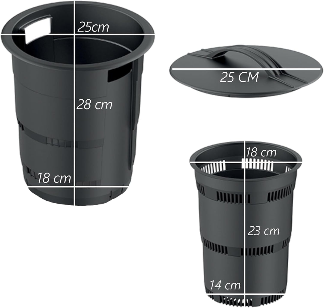 Komposter Unterirdischer Garten 11 L Anthrazit Kunststoff H 53 cm modularer Komposteimer Bio Mülleim