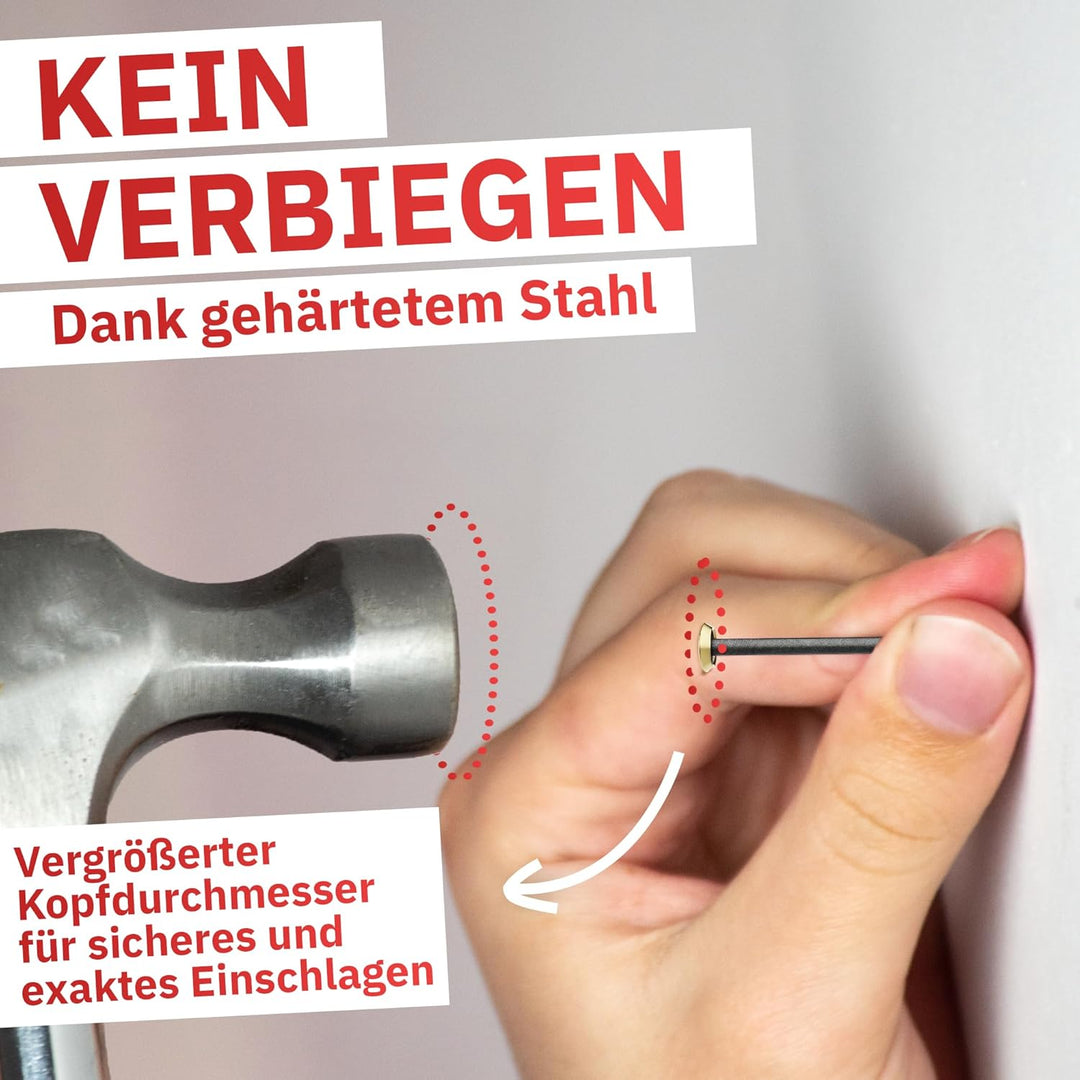 RIKAMA® – 100 Bildernägel – Stahlnägel für den Einsatz auf Beton, Ziegelstein, Putz & Holz – Nägel a