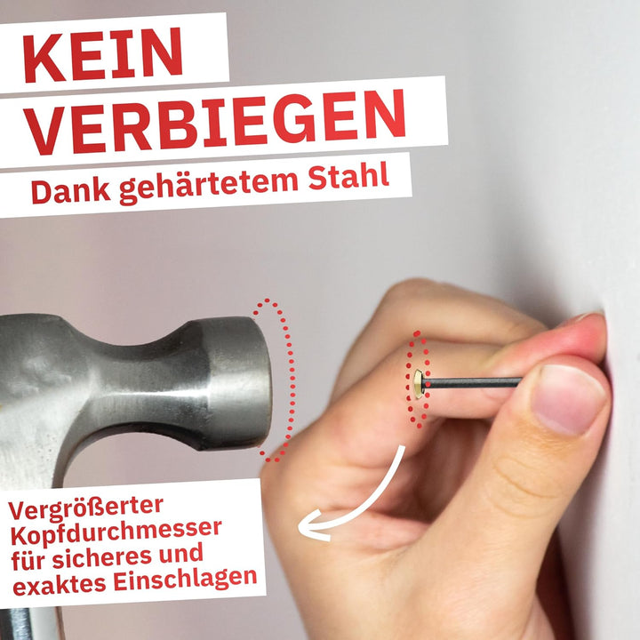 RIKAMA® – 100 Bildernägel – Stahlnägel für den Einsatz auf Beton, Ziegelstein, Putz & Holz – Nägel a