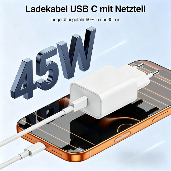 45W USB C Ladegerät, 2Pack Ladekabel USB C 2M Original mit Netzteil für Apple iPhone 17 16e 15/17 16