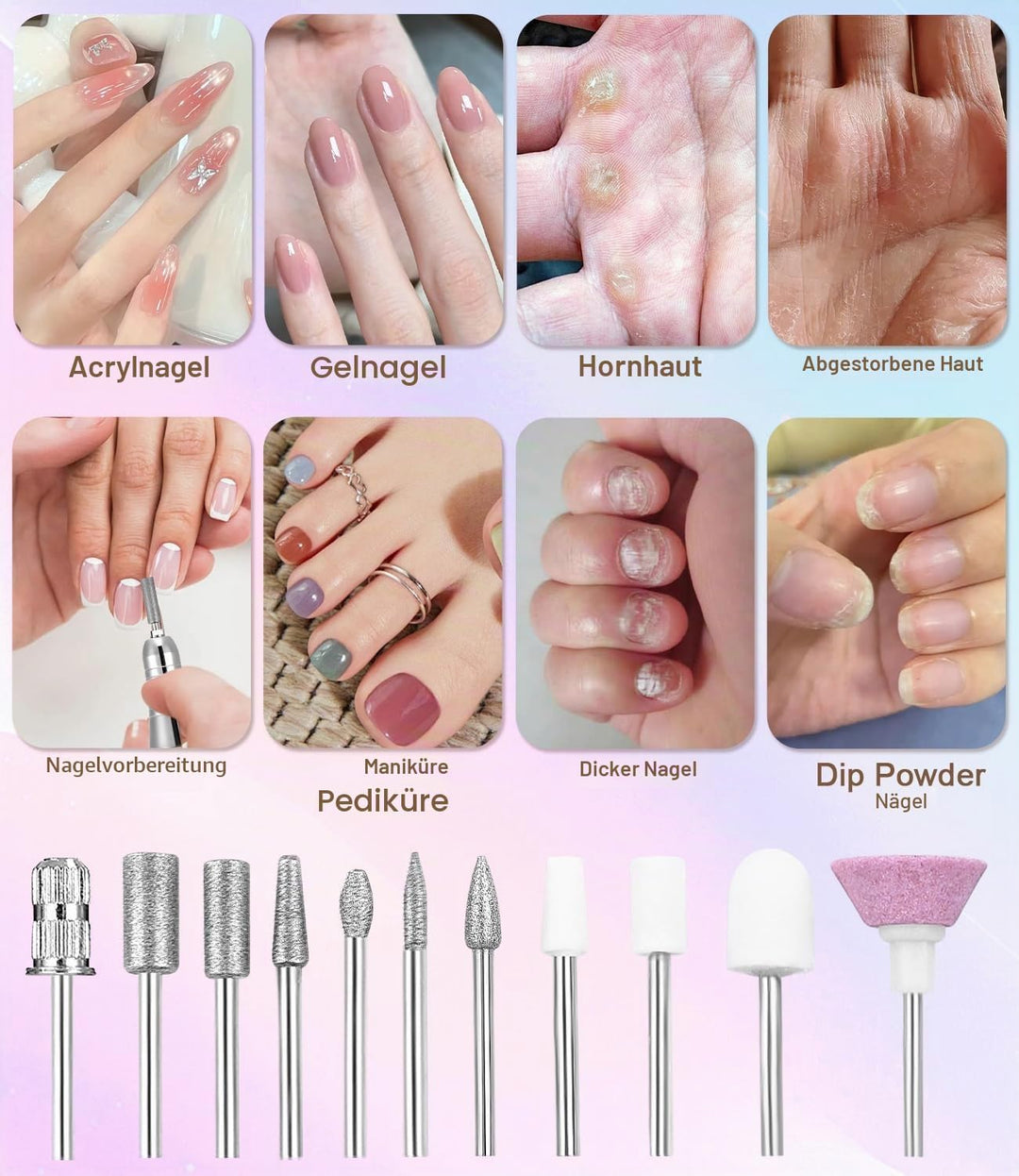 Elektrisch Nagelfräser, 45000RPM Professionelle Fräser für Gelnägel, Tragbare Elektrische Nagelfeile