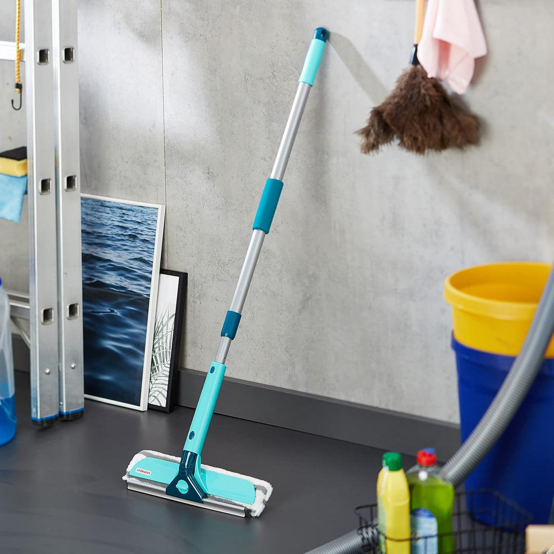Leifheit Fensterwischer Classic Telescope, 3in1 Fensterreiniger mit Mikrofaserbezug für hartnäckigen