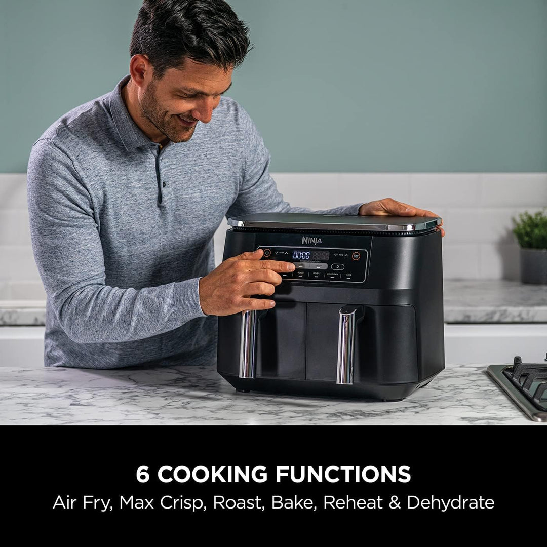 Ninja Foodi AF300UK Heissluftfritteuse mit zwei Zonen, 7,6 L, Schwarz