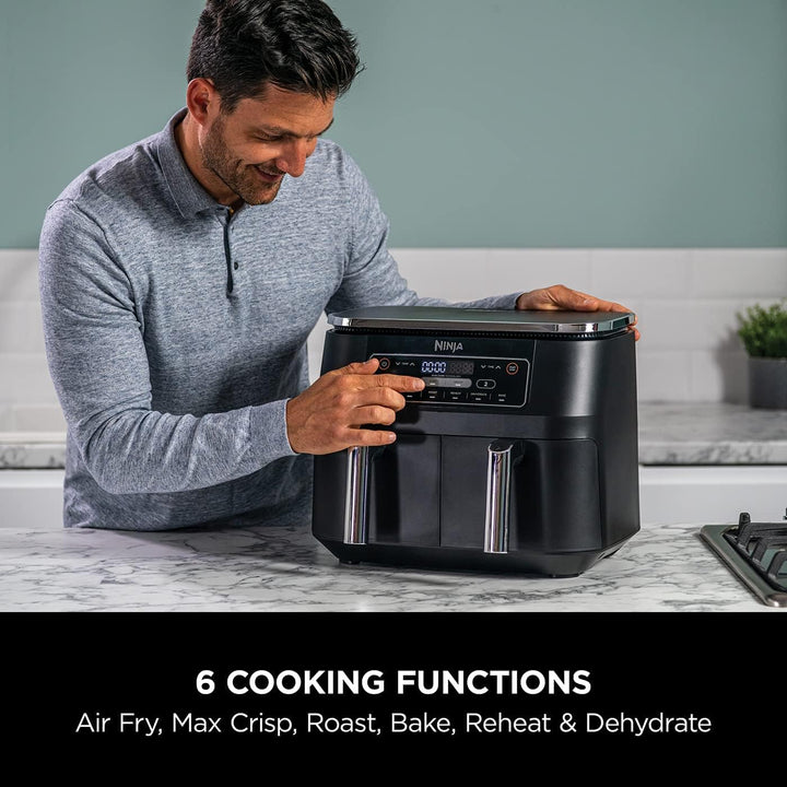 Ninja Foodi AF300UK Heissluftfritteuse mit zwei Zonen, 7,6 L, Schwarz