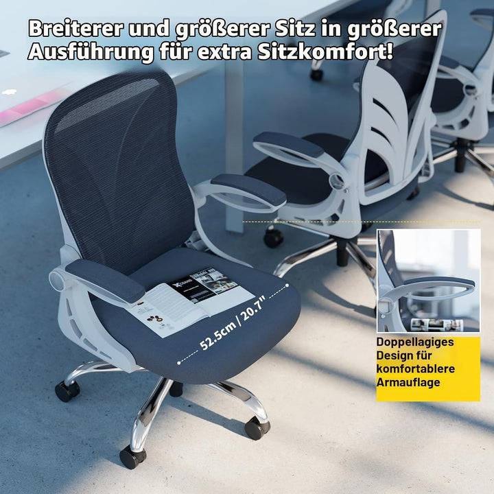 HOLLUDLE Ergonomischer Bürostuhl mit Klappbarer Rückenlehne, Schreibtischstuhl mit Erweitertem Sitz(
