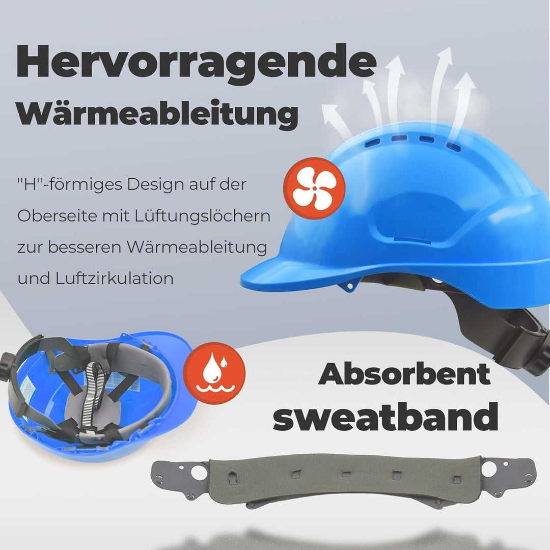 Bauhelm EN397, Mustbau Sicherheitshelm, Arbeitshelm Schutzhelm mit DIY Steckplätze für 53-65 cm Kopf