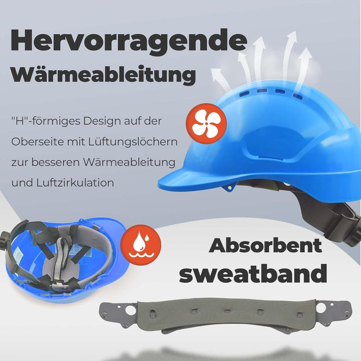 Bauhelm EN397, Mustbau Sicherheitshelm, Arbeitshelm Schutzhelm mit DIY Steckplätze für 53-65 cm Kopf