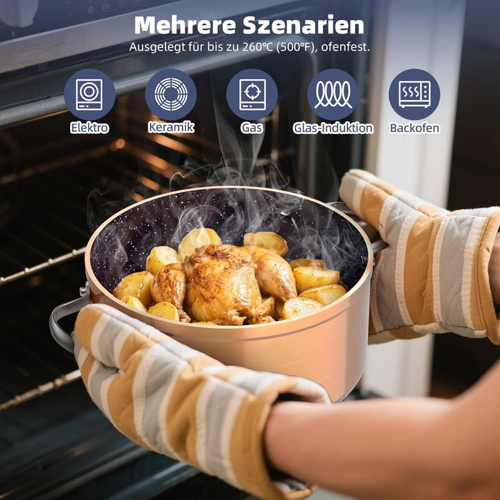 Nuwave Topfsets Pfannenset 12-Teilig Antihaft- Keramik von G10 Duralon Blue, Kochtöpfe mit Topfdecke