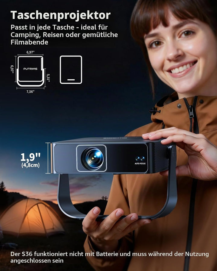 Mini-Beamer, tragbar, 4 K, Projektor, WiFi, Bluetooth, 1080P, FHD, unterstützt integrierte Apps, PUT