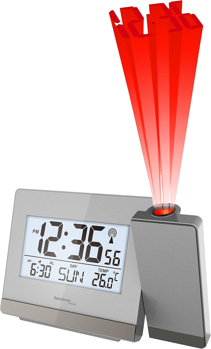 Technoline WT 538 Touchsensor Funk-Projektionswecker, Plastik, silber-anthrazit, 15 x 4 x 9 cm, Silb
