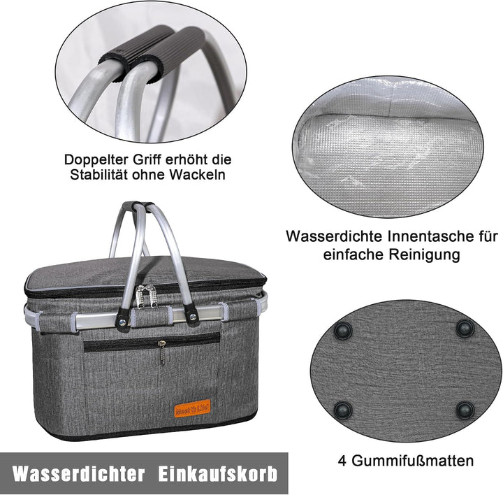 ABIUBIU 26L Einkaufskorb Kühltasche Gross Isolierkorb KüHlkorb KüHltasche Picknickkorb Picknicktasch