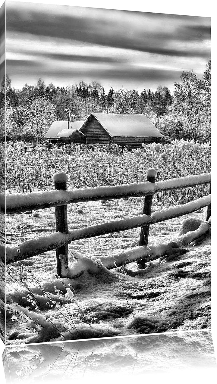 Pixxprint Hütte im Schnee als Leinwandbild/Grösse: 100x70 / Wandbild/Kunstdruck/fertig bespannt, 100