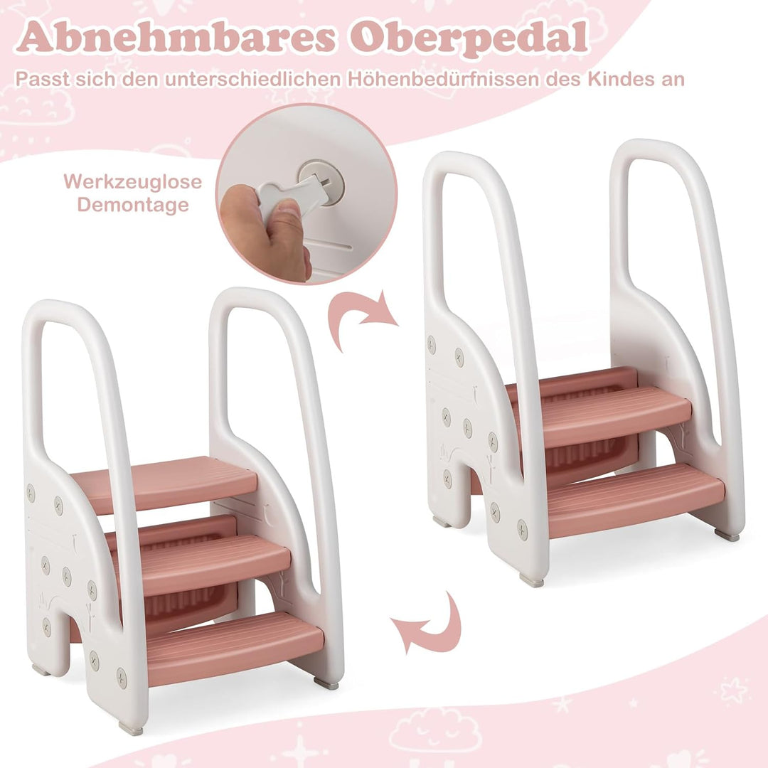 COSTWAY 3 stufiger Tritthocker für Kinder, Trittschemel höhenverstellbar mit Abnehmbarer Oberstufe &