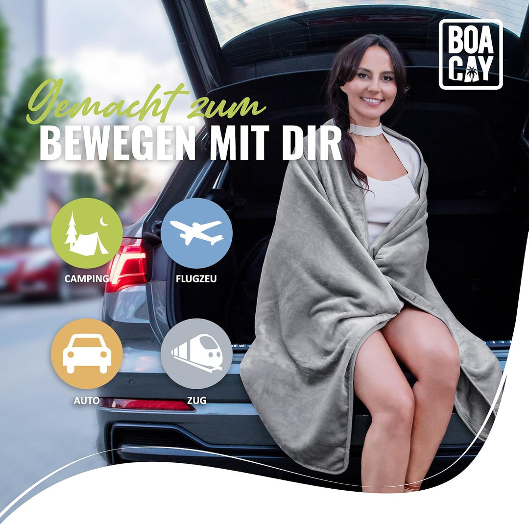 BOACAY Weiche &amp; Warme Reisedecke für Flugzeug &amp; Auto - Unentbehrlich für Lange Flüge für Frauen, Män