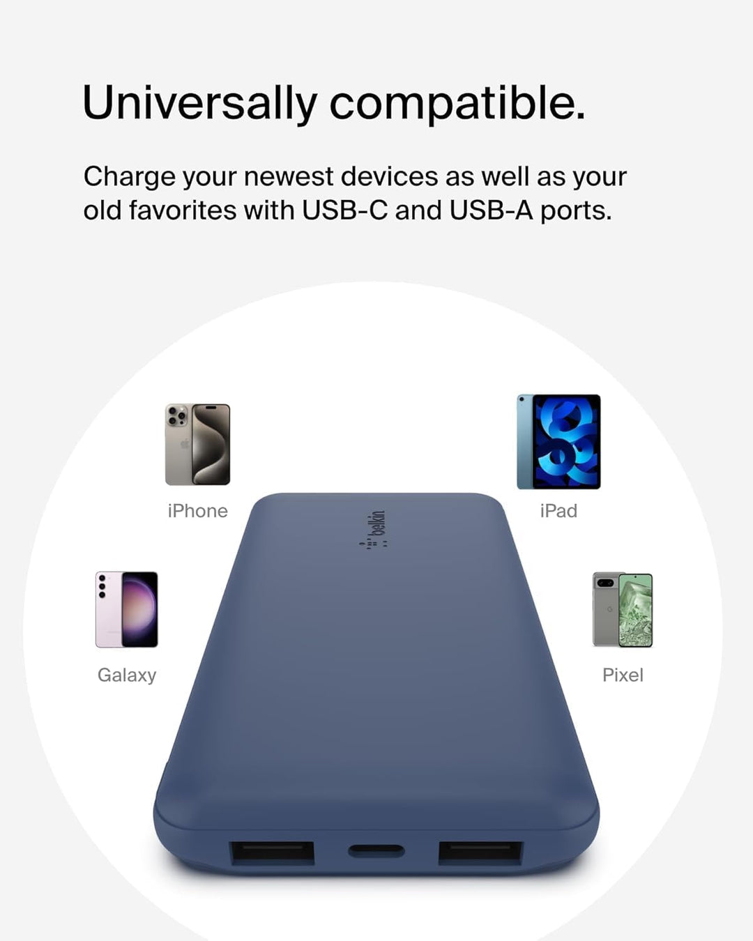 Belkin USB-C-Powerbank (10.000 mAh, 1 USB-C-Port und 2 USB-A-Ports zum Laden von iPhone, AirPods, iP