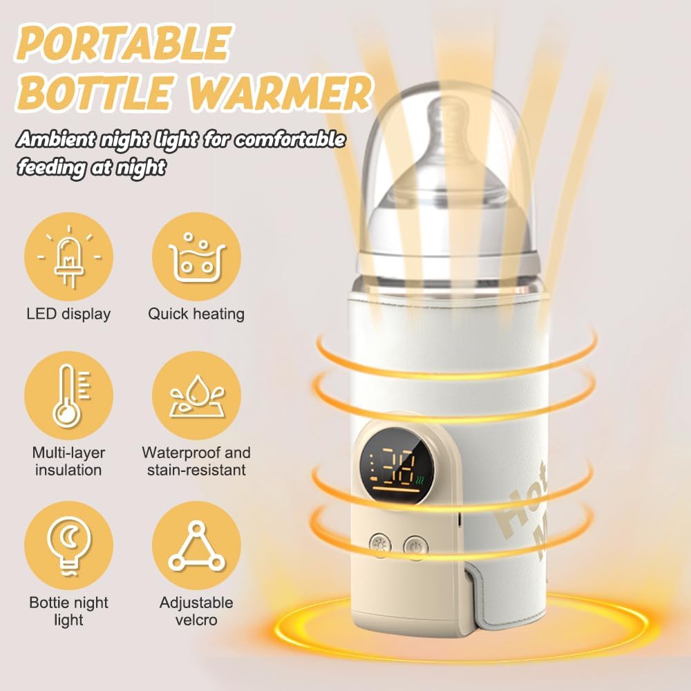 Tragbarer Flaschenwärmer Baby, Flaschenwärmer für Unterwegs, 6 Einstellbare Temperatur 38-50℃, USB-L