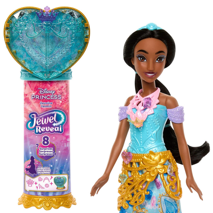 Mattel Disney Princess Jasmin Modepuppe und Zubehörteile | mit 8 Überraschungen, darunter herzförmig