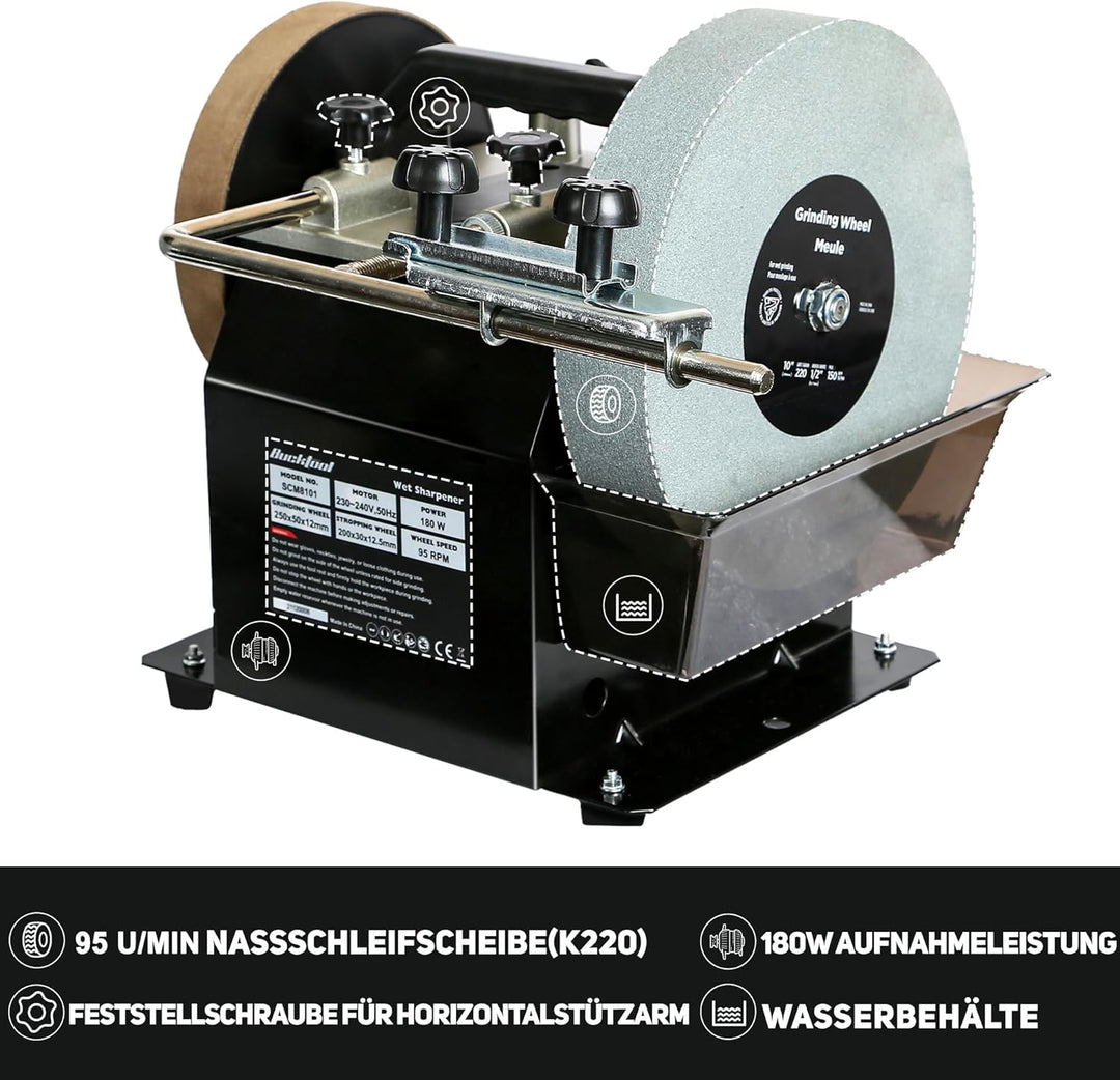 Bucktool 250mm elektrischer Nassschleifstein-Schleifer Water Cooled Sharpener, 180W Schärf- und Abzi