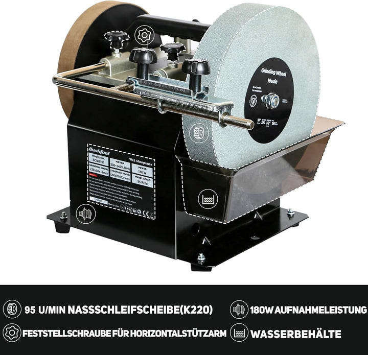 Bucktool 250mm elektrischer Nassschleifstein-Schleifer Water Cooled Sharpener, 180W Schärf- und Abzi