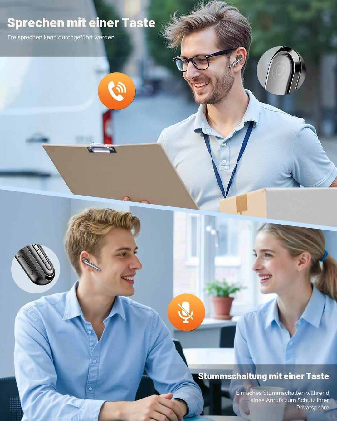 New Bee Bluetooth Headset Ultraleicht Wireless Freisprech Headset V5.1, CVC 8.0 Dual ENC Geräuschunt