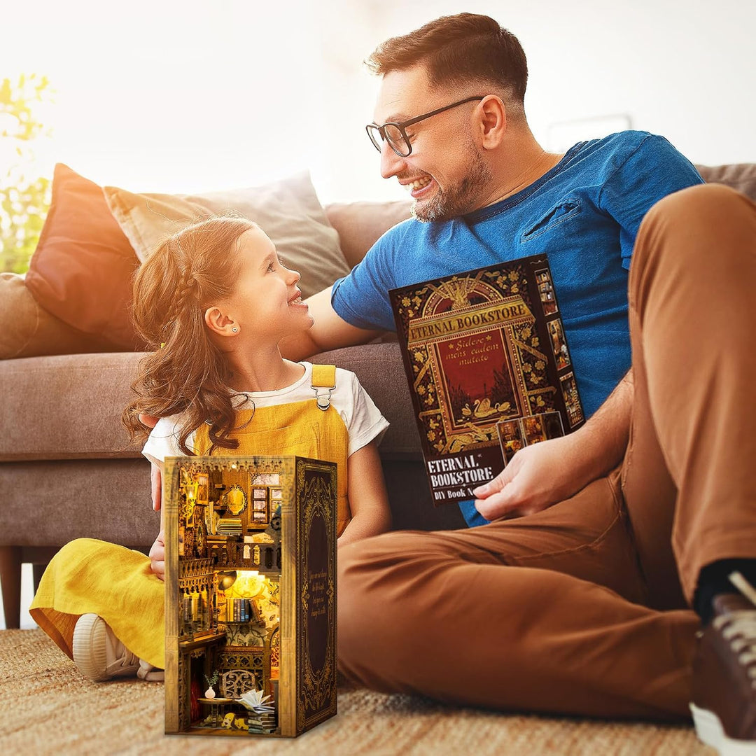 CUTEBEE Book Nook DIY Kit – DIY Puppenhäuser Miniatur Haus Kit mit Möbeln und LED-Licht, 3D Puzzle B