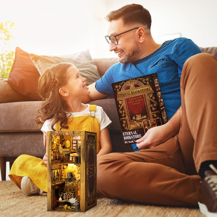 CUTEBEE Book Nook DIY Kit – DIY Puppenhäuser Miniatur Haus Kit mit Möbeln und LED-Licht, 3D Puzzle B
