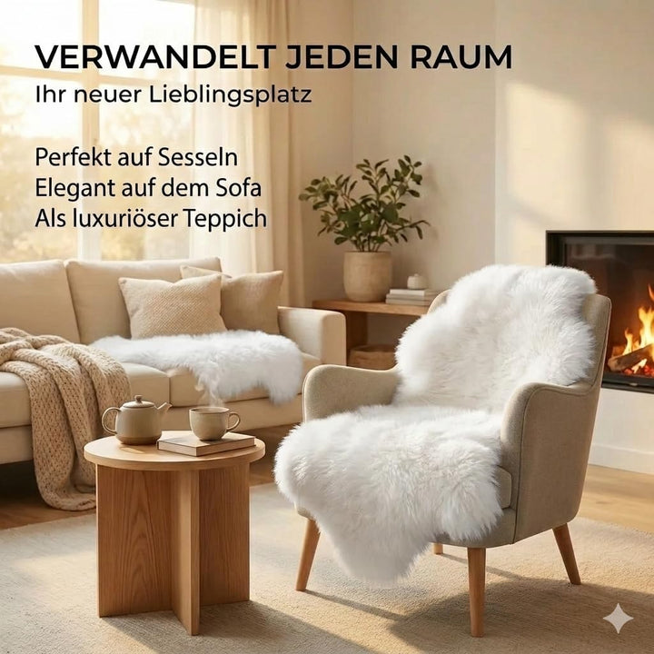 Extra grosses Super-Premium Schaffell, Kuschelfell von Lanabest. Weiss. Echtes Lammfell, geruchsarm