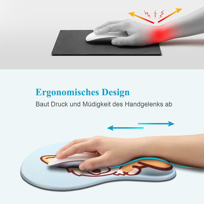 AOKSUNOVA 3D Mauspad mit Gelkissen Ergonomisches Mousepad Corgi Blau Handgelenkauflage Tastatur MIT-